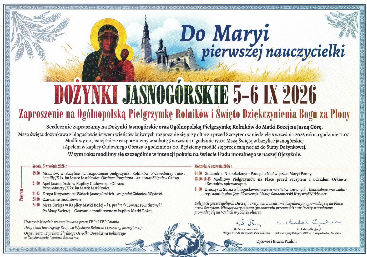 05 – 06.09.2026 r. – DOŻYNKI JASNOGÓRSKIE