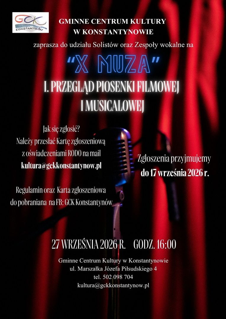27.09.2026 r. – I PRZEGLĄD PIOSENKI FILMOWEJ I MUSICALOWEJ „X MUZA”