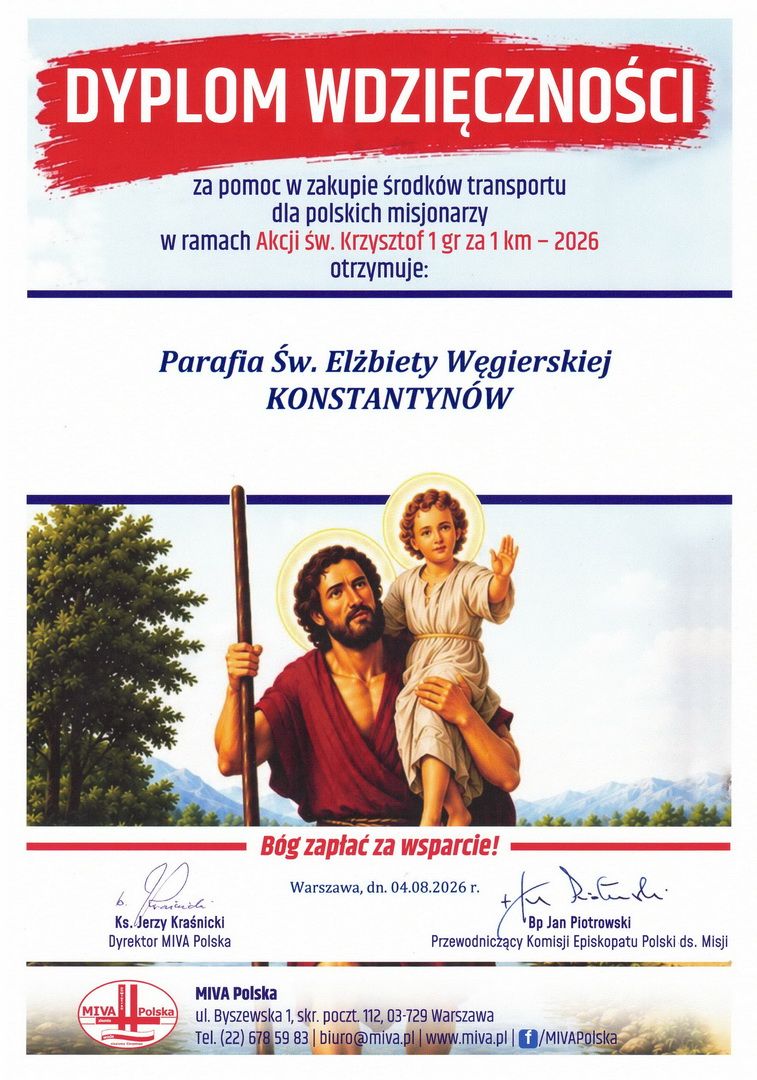 PODZIĘKOWANIE ZA AKCJĘ ŚW. KRZYSZTOF