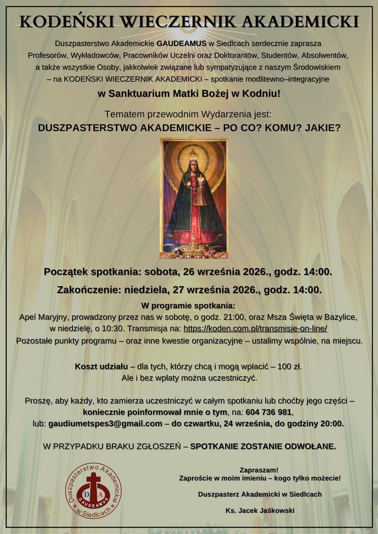 26 - 27.09.2026 r. - KODEŃSKI WIECZERNIK AKADEMICKI