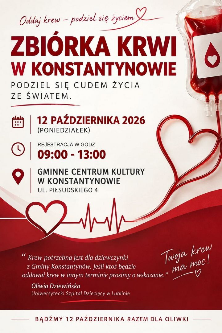12.10.2026 r. – ZBIÓRKA KRWI DLA OLIWKI DZIEWIŃSKIEJ