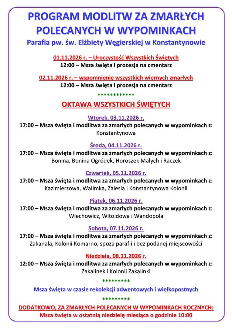 MODLITWY ZA ZMARŁYCH – WYPOMINKI 2026
